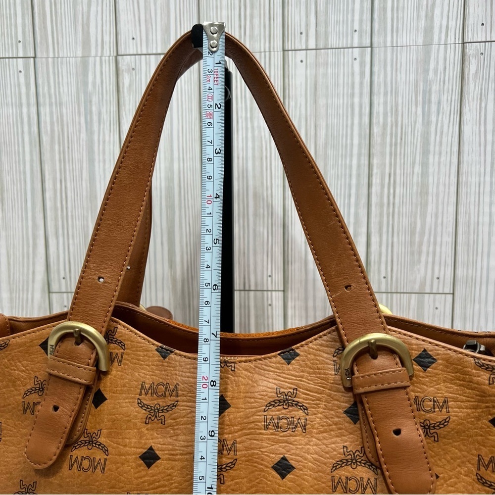 MCM Cognac Visetos Coated Canvas Leather Trim Tote Shoulder Bag - Picture 11 of 16